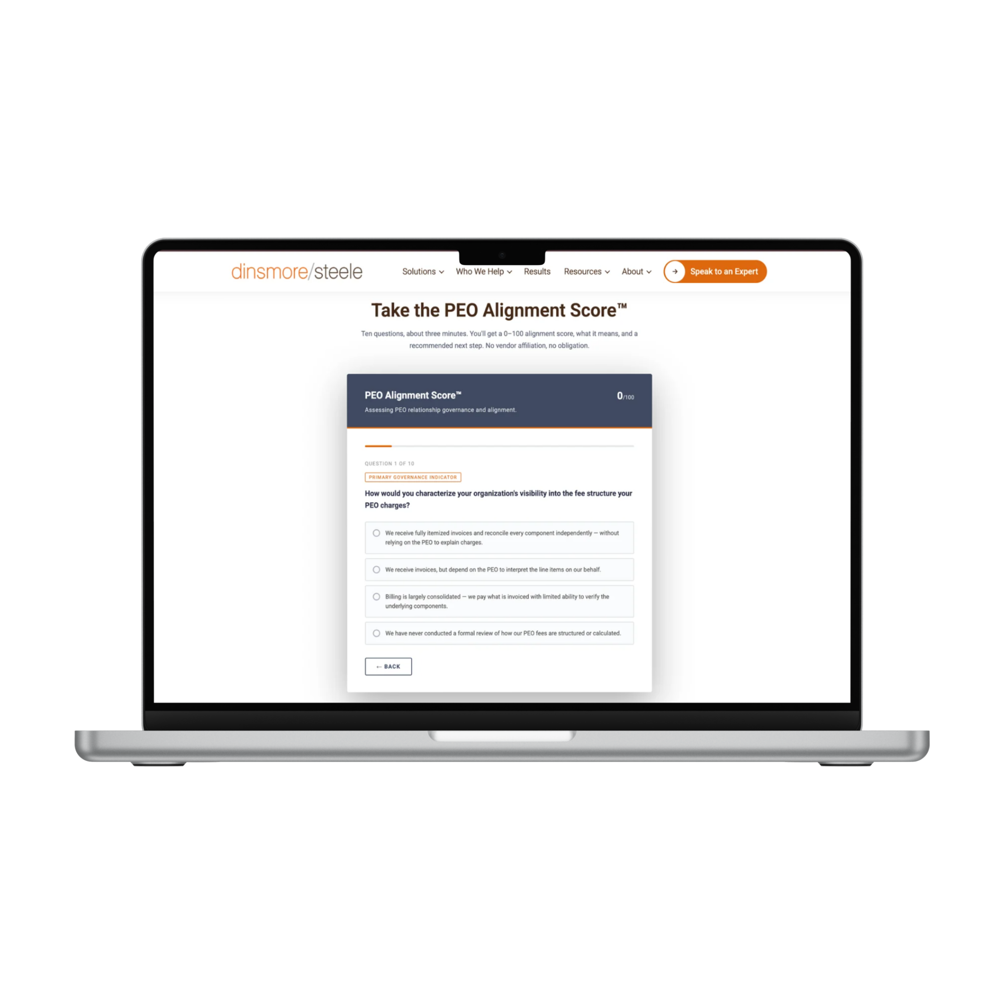 PEO Alignment Score dashboard on a laptop