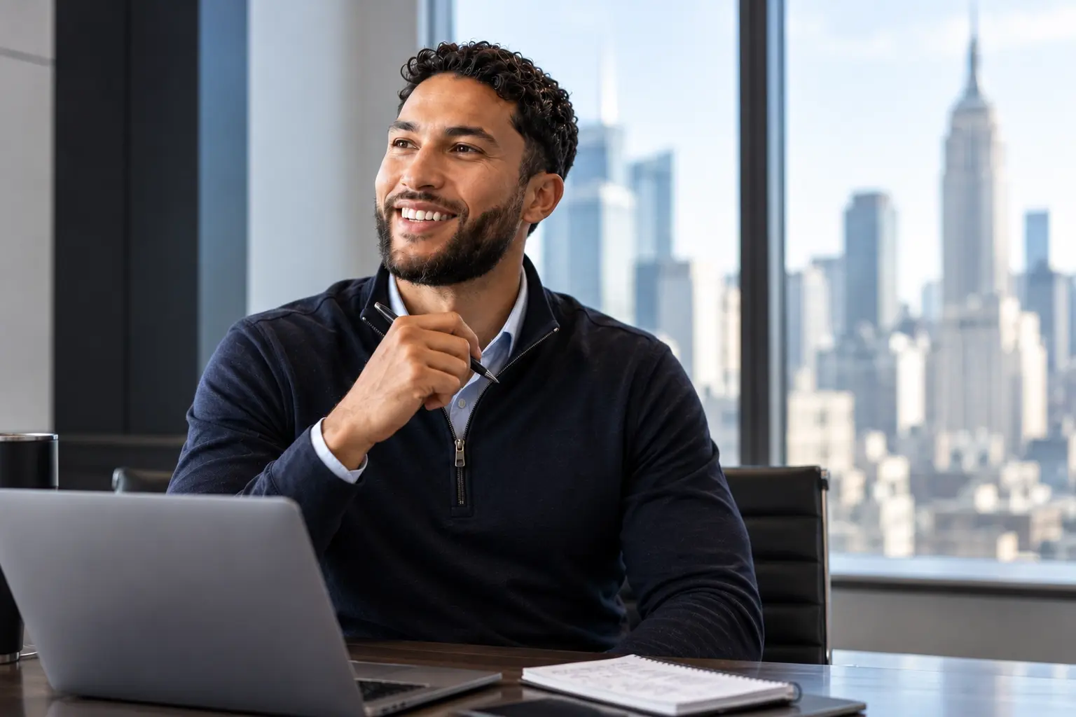 Confident Executive in City Office