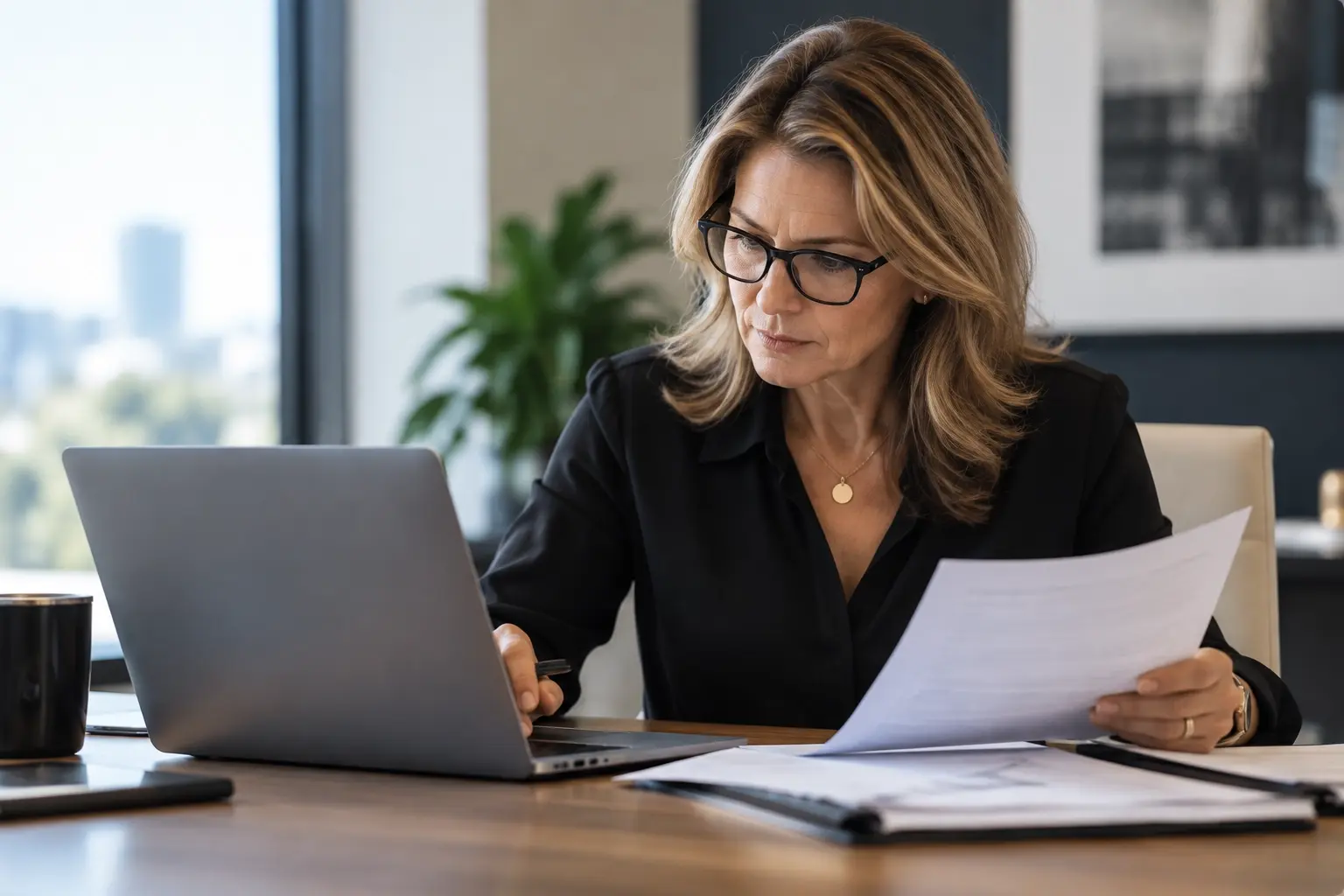 Focused Professional Reviewing Documents
