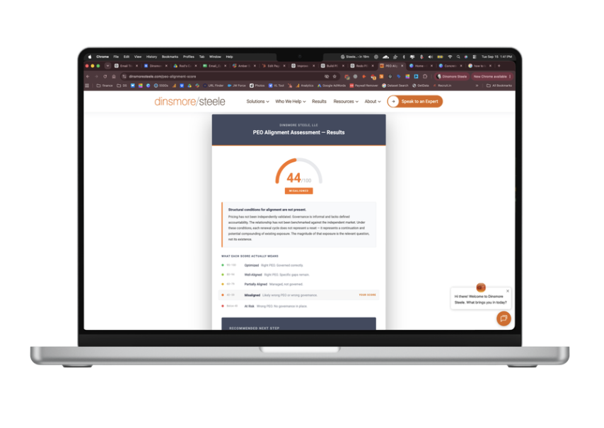 Sample results for a company already using a PEO.